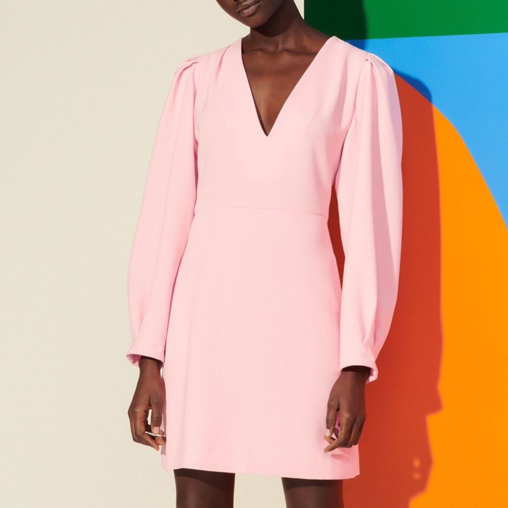 Sandro pink balloon sleeve astrid mini dress